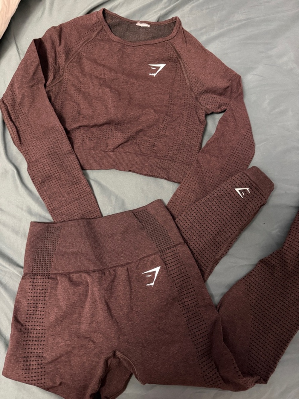 Gymshark Seamless Crop Top & Leggings Set - brown with White Logos